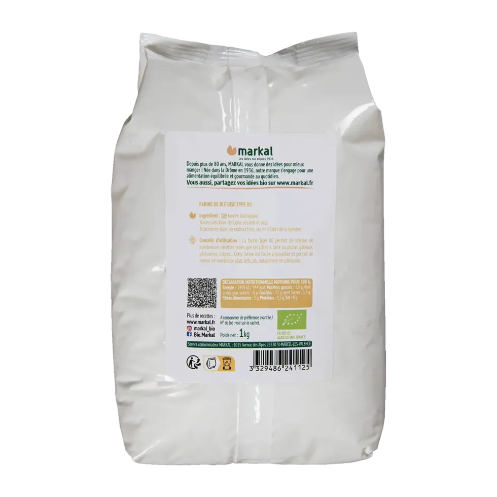 Farine de blé bise T80 bio en sachet de 1 kg