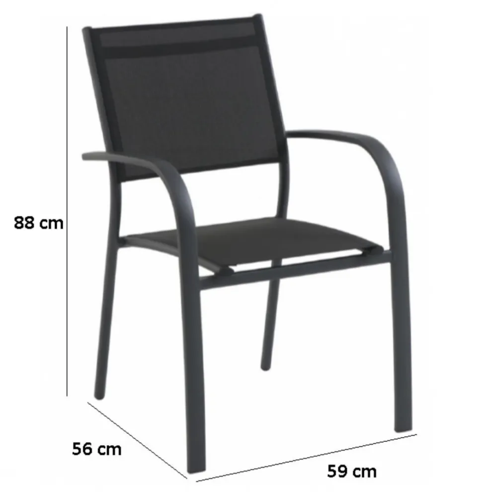 Fauteuil de jardin en aluminium, textilène anthracite CREADOR Tosca