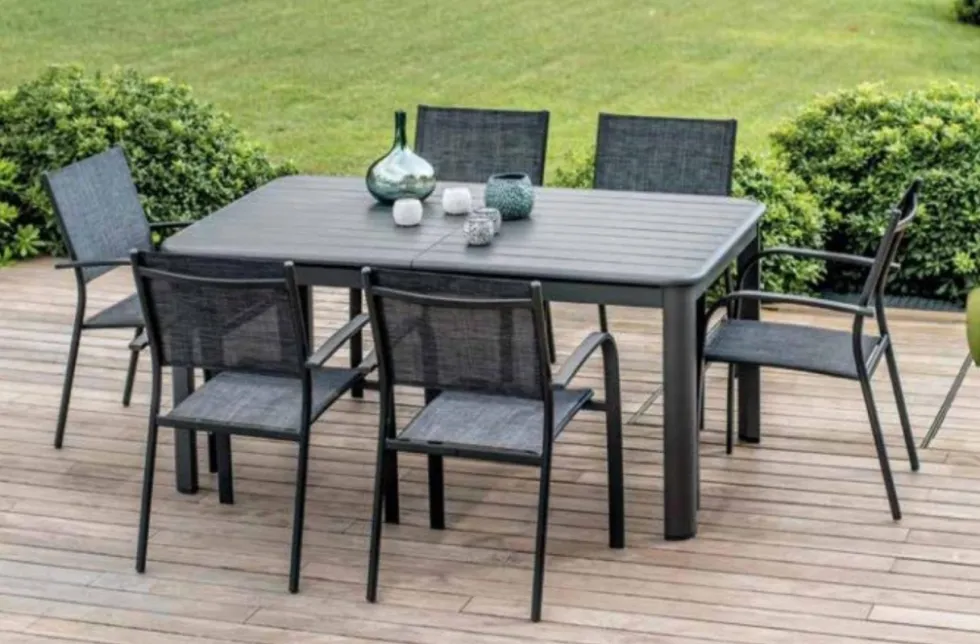 Fauteuil de jardin en aluminium, textilène anthracite CREADOR Tosca