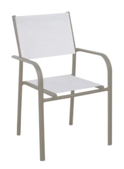 Fauteuil en aluminium crème et toile polyester blanc Niello - 87 x 51 x 56 cm