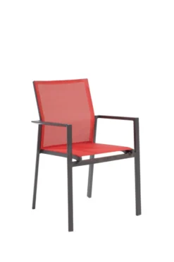 Fauteuil en aluminium graphite et toile en textylène rouge Abelia - 61 x 56 x 87 cm