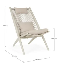 Fauteuil lounge sable en aluminium et corde Bizzotto Aloha - 66 x 84 x 98 cm