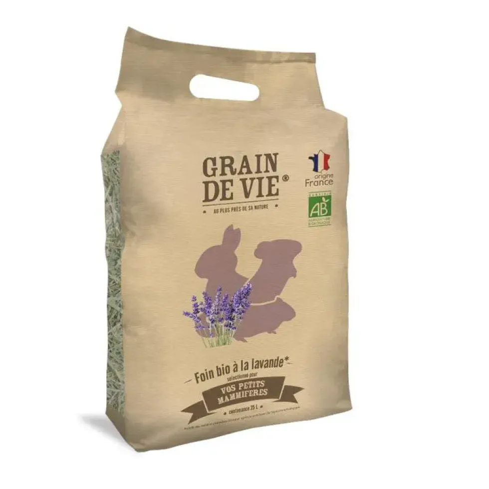 Foin bio à la lavande pour petits mammifères Grain de vie - 25 L