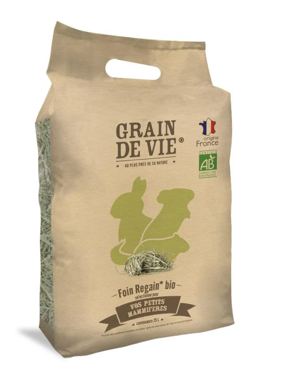 Foin regain bio pour petits mammifères Grain de vie - 25 L