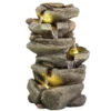 Fontaine en polyrésine grise avec Cascade de pierres - 26 x 31 x 50,6 cm