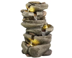 Fontaine en polyrésine grise avec Cascade de pierres - 26 x 31 x 50,6 cm