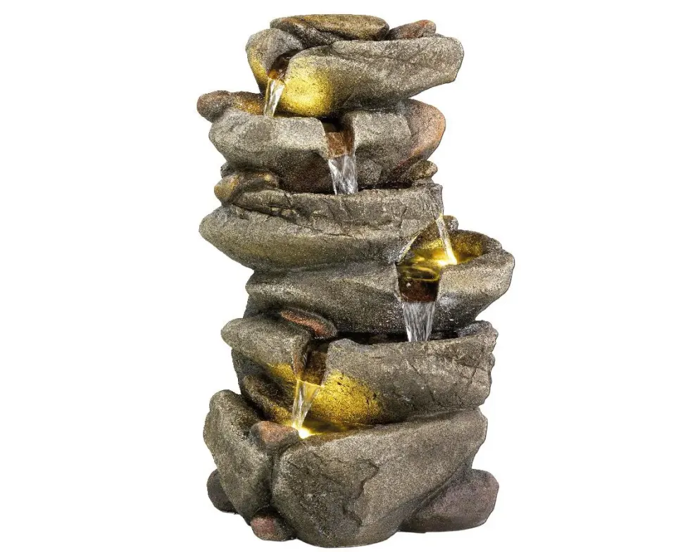 Fontaine en polyrésine grise avec Cascade de pierres - 26 x 31 x 50,6 cm