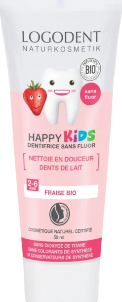 Gel Happy Kids fraise bio sans fluor Logodent - 50 ml