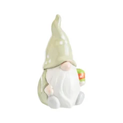 Gnome à poser vert et blanc en dolomite Printemps petit modèle - Ø 8,5 x H 17 cm