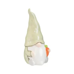 Gnome à poser vert et blanc en dolomite Printemps grand modèle - Ø 10 x H 22 cm