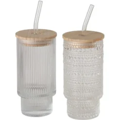 Gobelet nomade en verre transparent avec couvercle et paille Balona - Ø 7,4 x H 18,8 cm