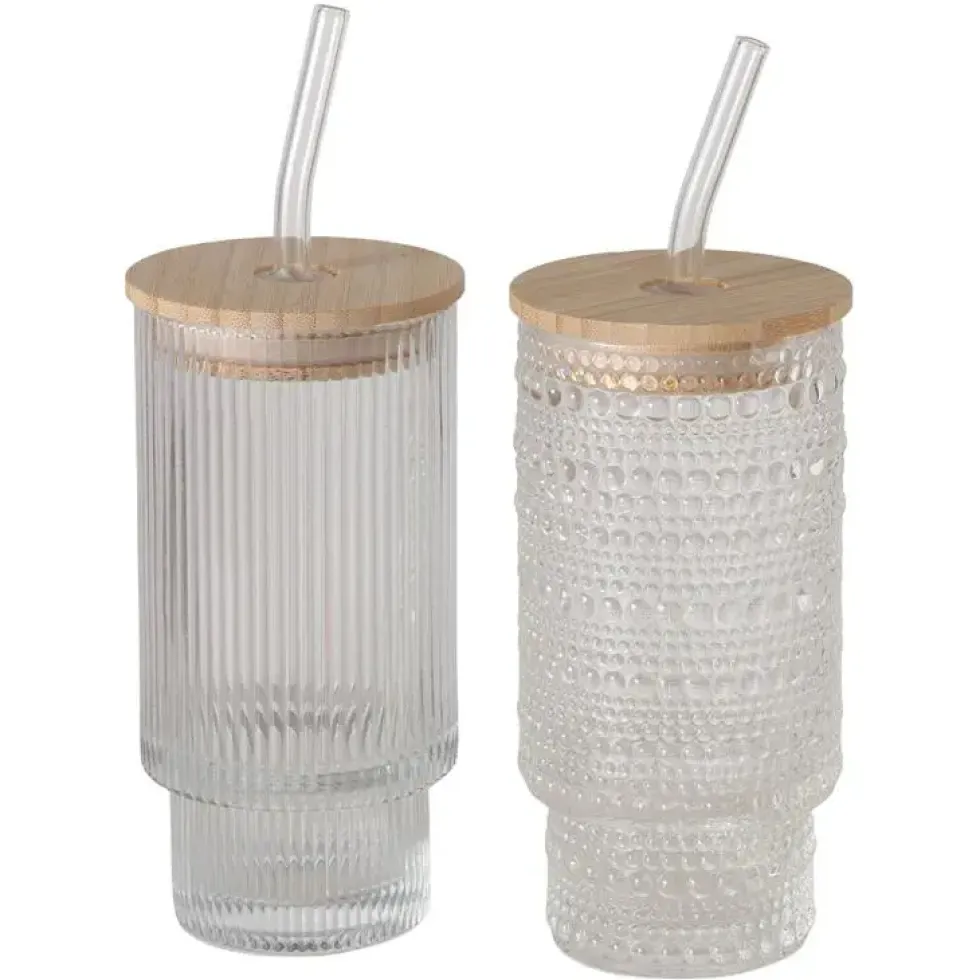 Gobelet nomade en verre transparent avec couvercle et paille Balona - Ø 7,4 x H 18,8 cm