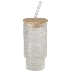 Gobelet nomade en verre transparent avec couvercle et paille Balona - Ø 7,4 x H 18,8 cm