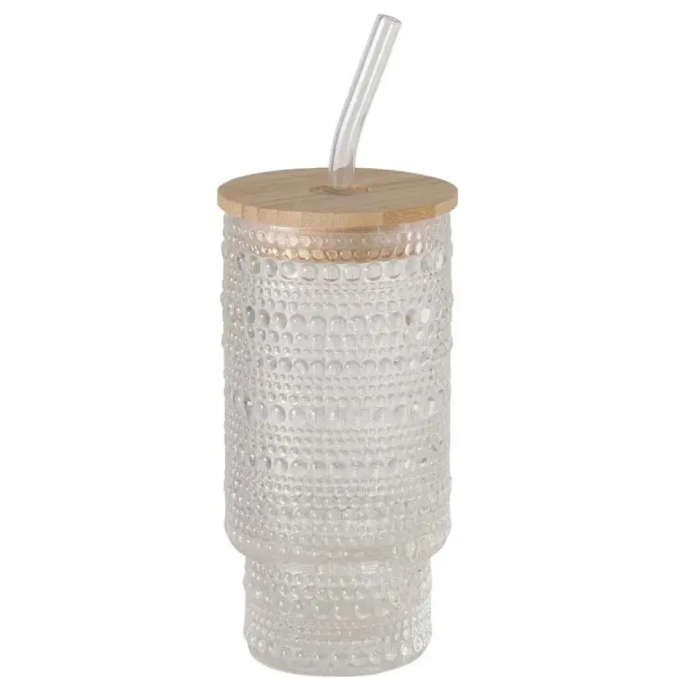 Gobelet nomade en verre transparent avec couvercle et paille Balona - Ø 7,4 x H 18,8 cm