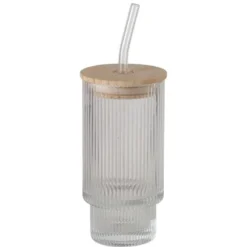 Gobelet nomade en verre transparent avec couvercle et paille Balona - Ø 7,4 x H 18,8 cm
