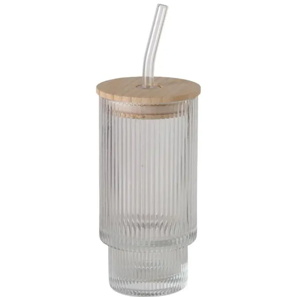 Gobelet nomade en verre transparent avec couvercle et paille Balona - Ø 7,4 x H 18,8 cm
