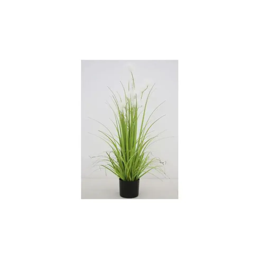 Graminée artificielle à plumes en pot métal 15 cm - 45,5 x 110 cm
