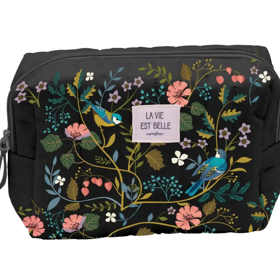 Grande trousse matelassée oiseaux bleus