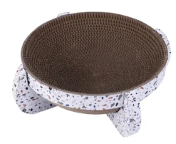Griffoir en carton pour chat coloris blanc navette Wouapy Terrazzo - 35 x 13 cm