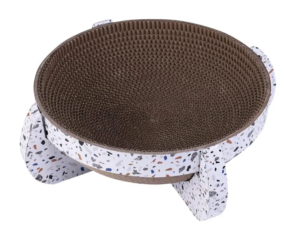 Griffoir en carton pour chat coloris blanc navette Wouapy Terrazzo - 35 x 13 cm