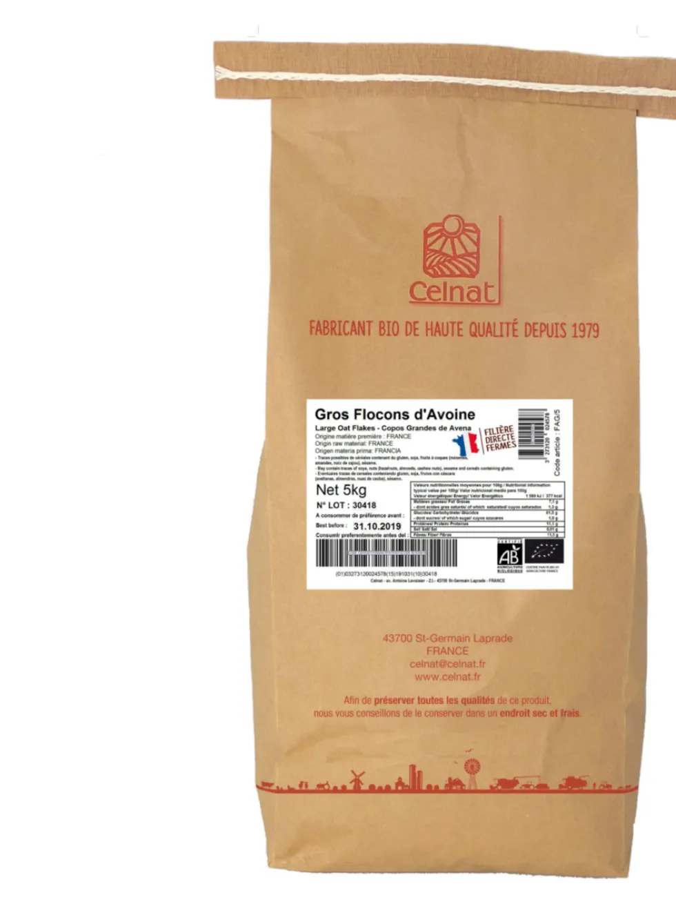 Gros flocons d'avoine bio - Prix au kilo