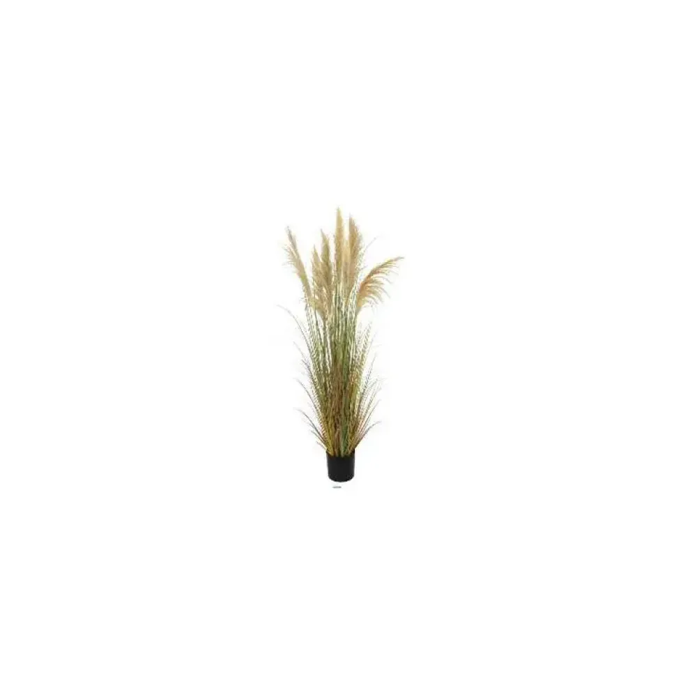 Herbe de la pampa séchée beige et verte artificielle en PVC - 19 x 17,5 x 178 cm