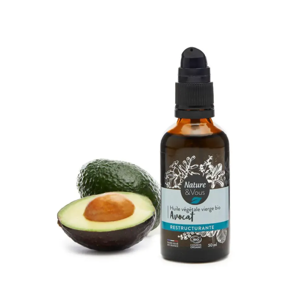 Huile végétale vierge bio Avocat Nature & Vous certifiée COSMOS ORGANIC par Cosmécert selon le référentiel COSMOS - 50 ml