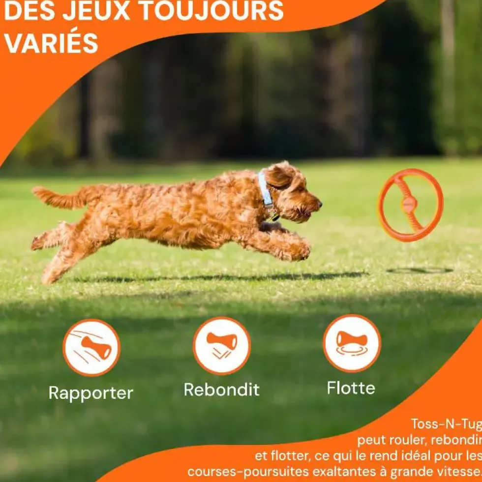 Jouet pour chien en caoutchouc coloris orange anneau Bionic Toss-N-Tug