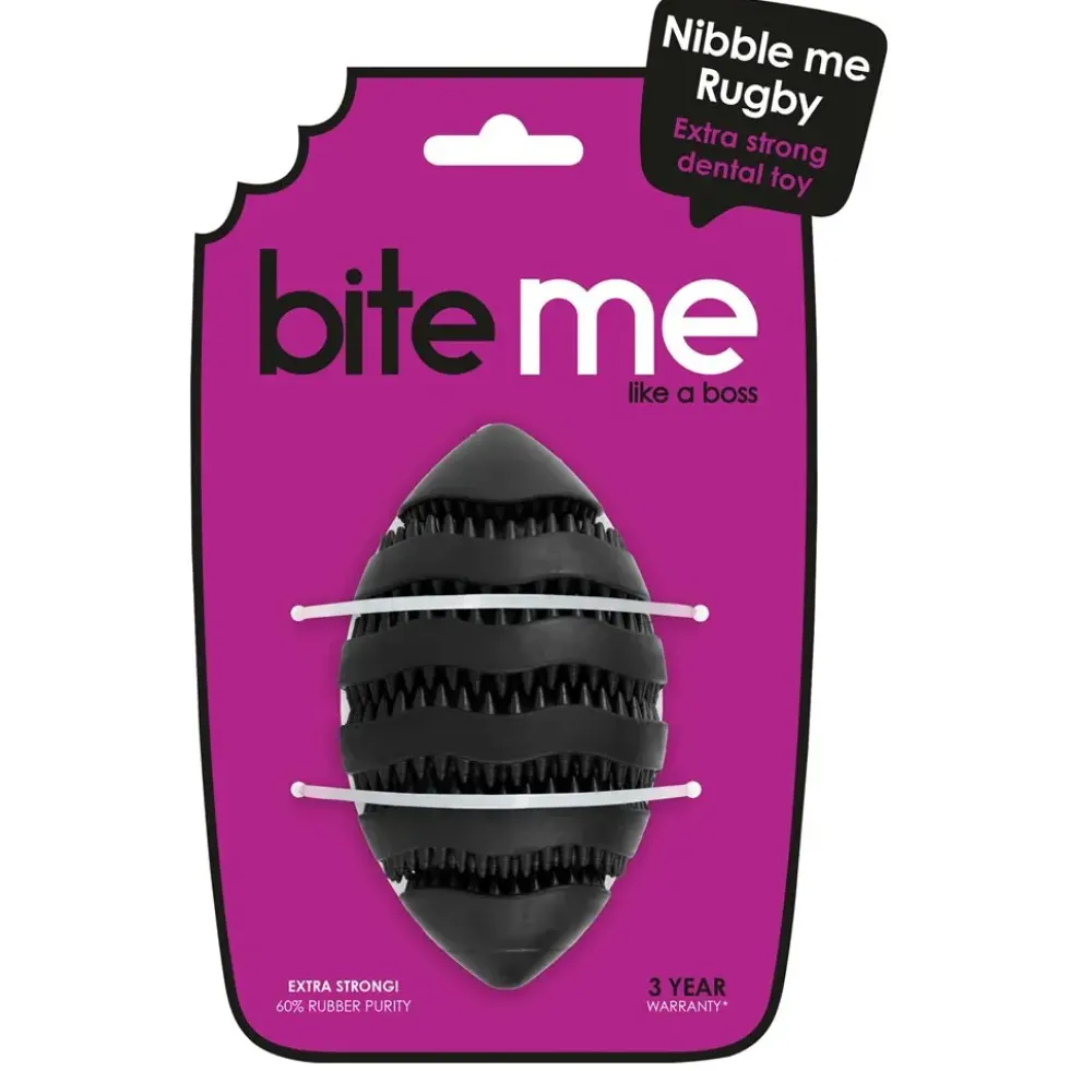 Jouet pour chien en caoutchouc coloris noir distributeur de friandises rugby Bite Me Nibble - Taille S 11 x 6 x 6 cm