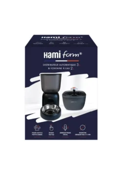 Kit distributeur de croquettes et fontaine à eau pour chat et petit chien coloris noir programmable HamiForm