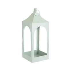 Lanterne carrée ajourée en métal vert d’eau petit modèle - 10 x 10 x 27 cm