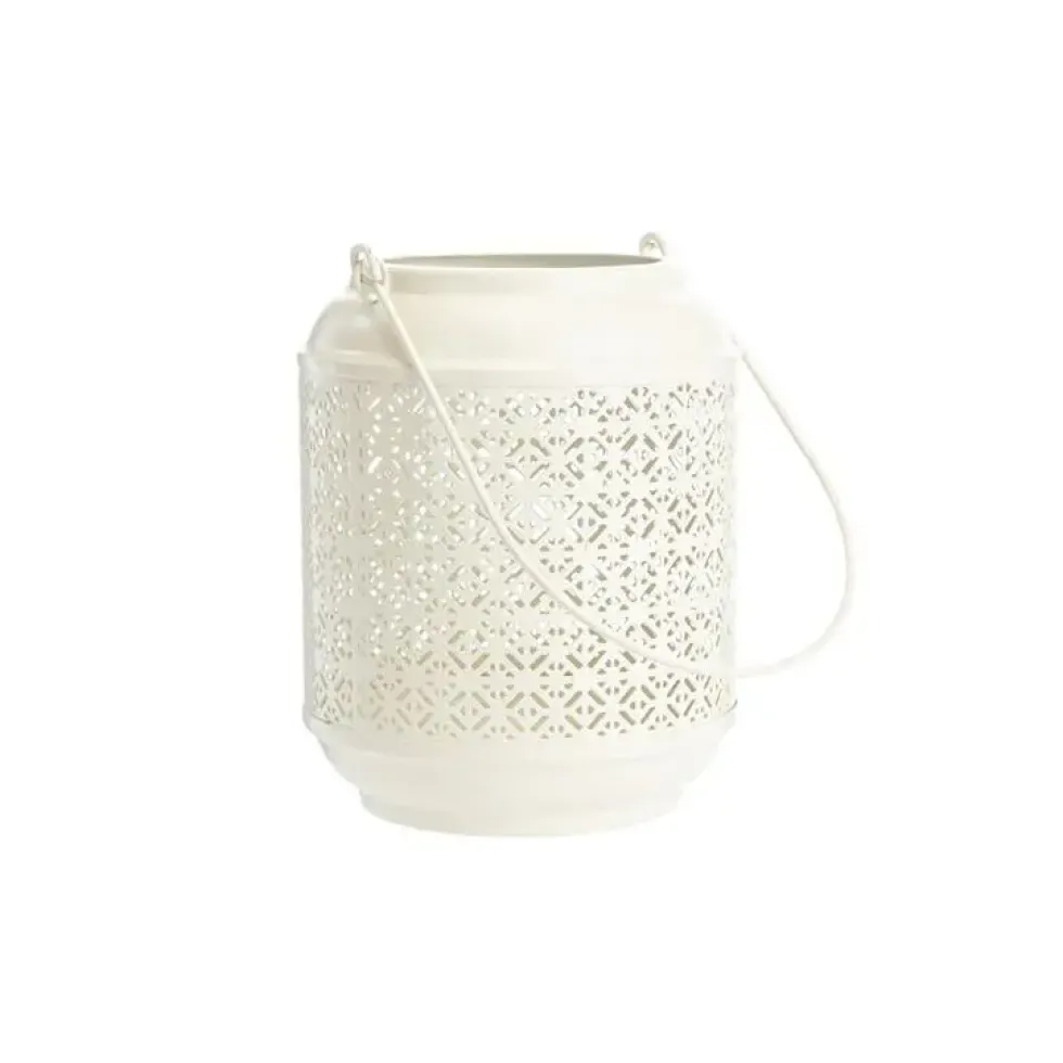 Lanterne en métal émaillé blanc décor frises - Ø 15 x H 18,5 cm
