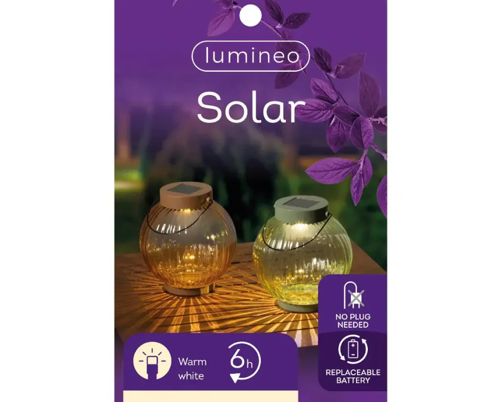 Lanterne solaire ronde coloris multicolore en verre - Ø 14 x 15 cm