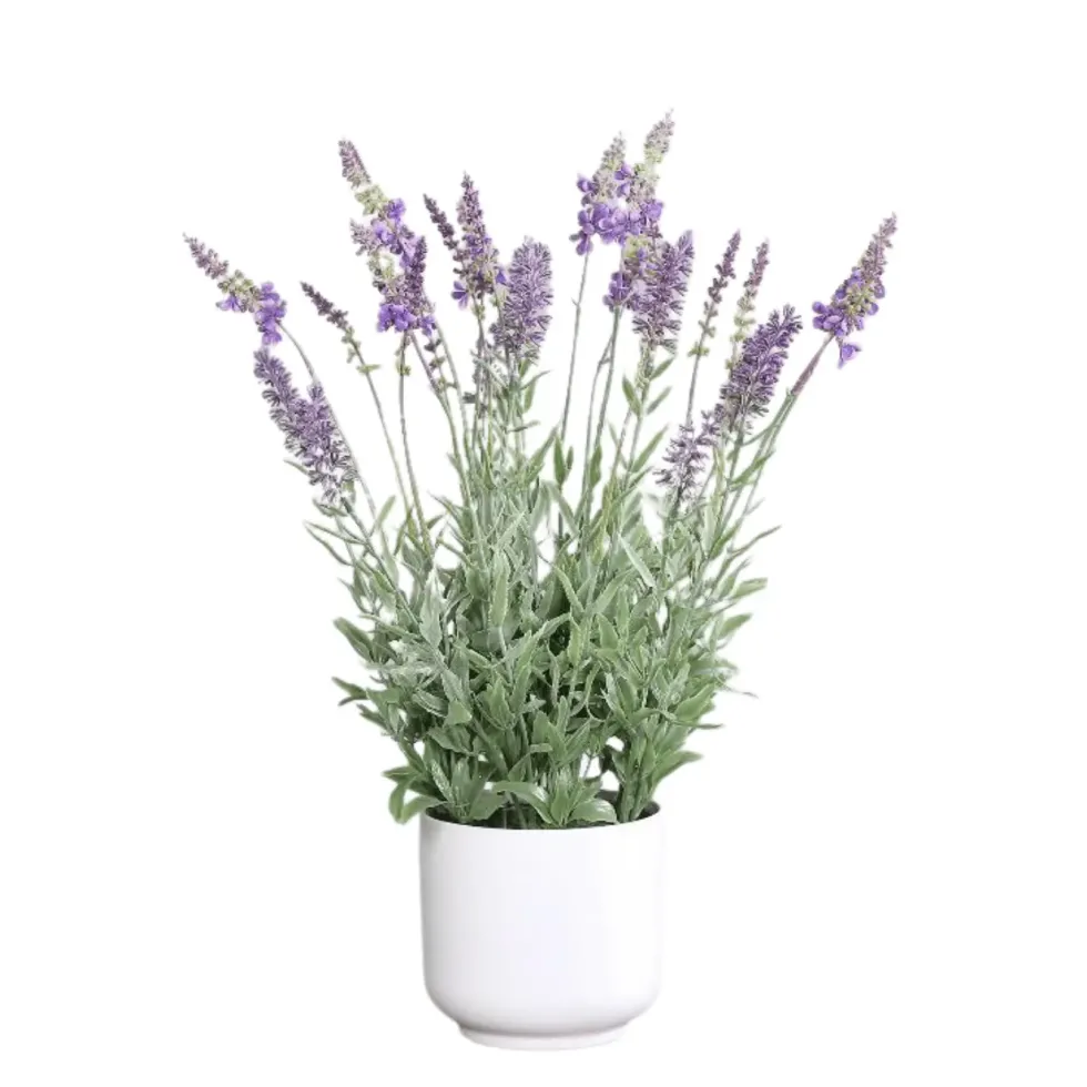 Lavande artificielle violette en pot blanc - 47 cm