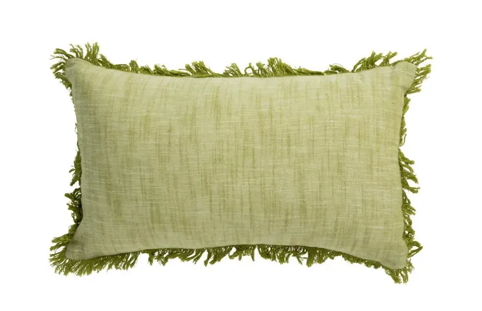 Le coussin frangé coloris beige en coton - 30 x 50 cm