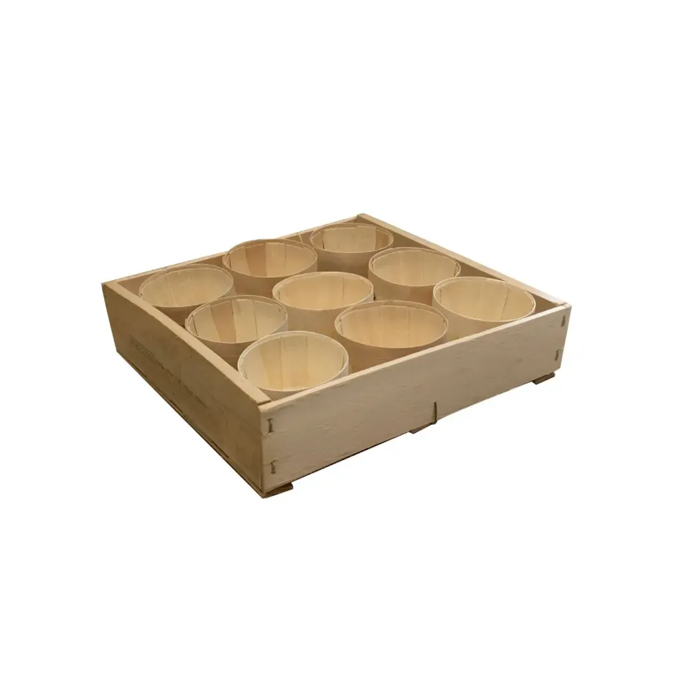 Lot de 9 godets biodégradables et caissette en bois - Ø 8,5 cm