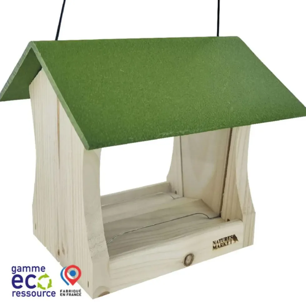 Mangeoire pour oiseaux en épicéa coloris vert eco-ressourcée suspendue Natures Market Miam - 19 x 20 x 20 cm