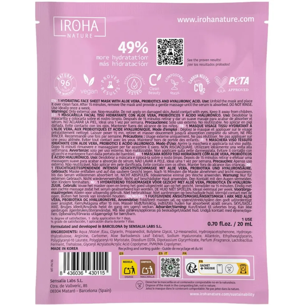 Masque visage hydratant à l’aloe vera Iroha Nature