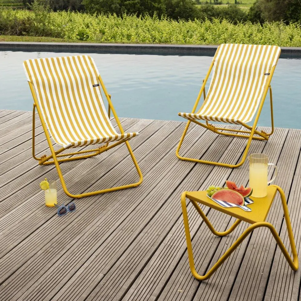 Maxi transat colorblock rayure miel Lafuma coloris jaune en polyester - 62 x 83 x 91 cm