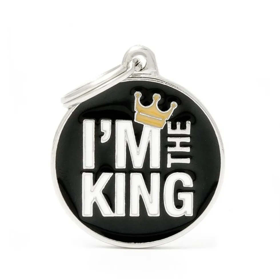 Médaille charms king noire pour chien en métal