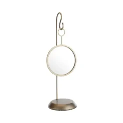 Miroir rond suspendu sur pied en métal bronze - 17 x 15,5 x 50 cm