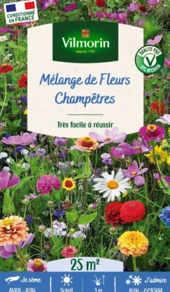 Mélange de fleurs 25 m² champêtre coloris multicolore Vilmorin jardin - 10 x 2,7 x 17,2 cm