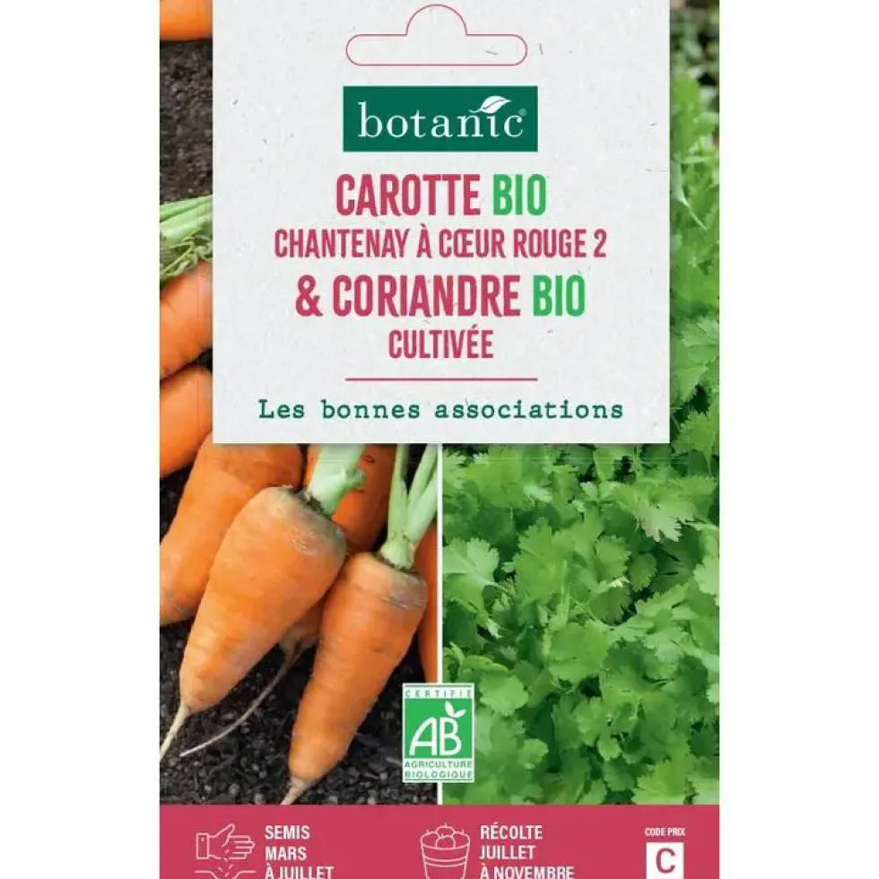 Mélange de graines carotte de chantenay à coeur rouge bio et de coriandre cultivée bio botanic® - graines à semer