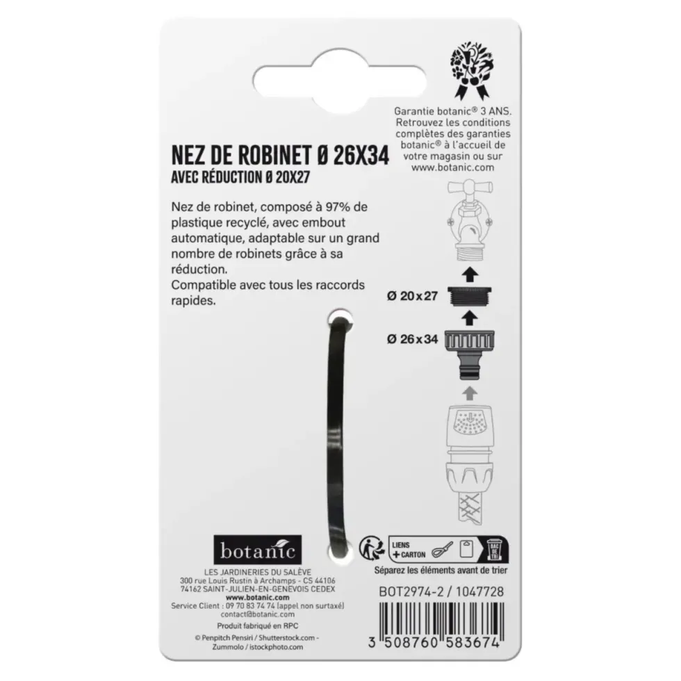 Nez de robinet botanic® Ø 26 x 34 mm avec réduction Ø 20 x 27 mm