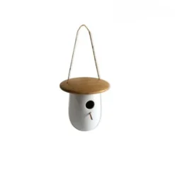 Nichoir thyni en bois et céramique blanc Ø 18 x H 13,8 cm