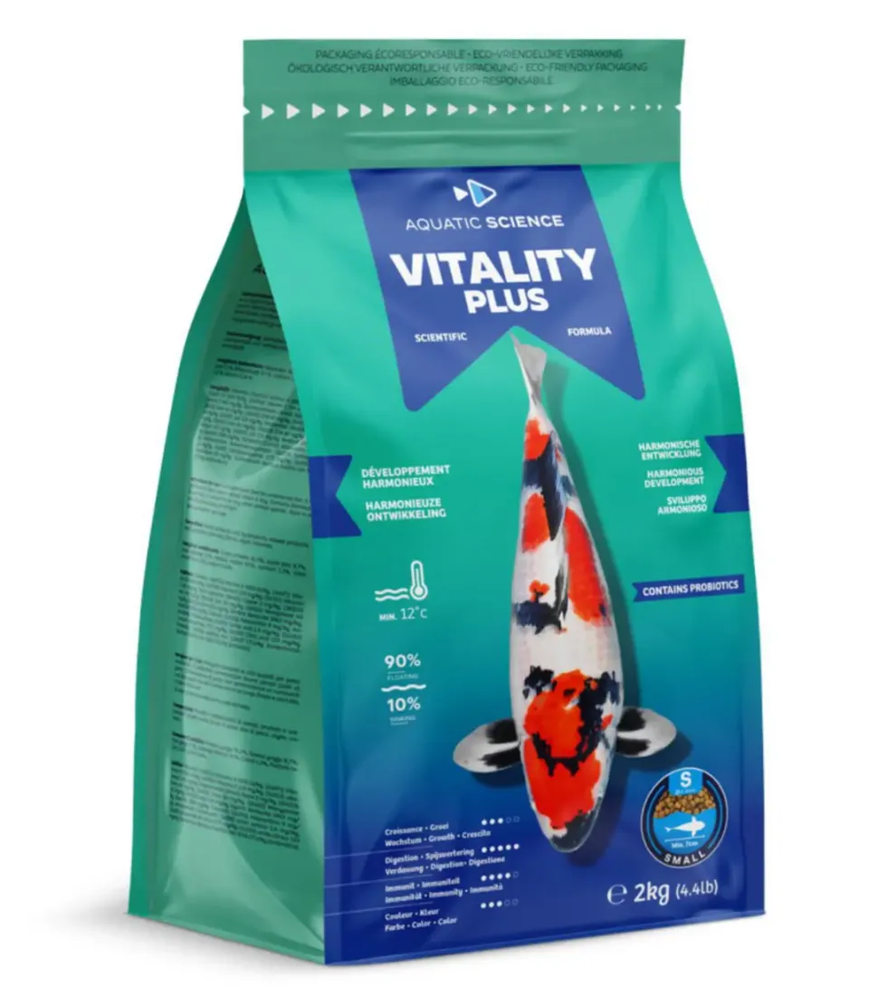 Nourriture complète et nutritive pour koïs de minimum 7 cm de long Aquatic Science Vitality Plus - Taille S sac de 2 kg