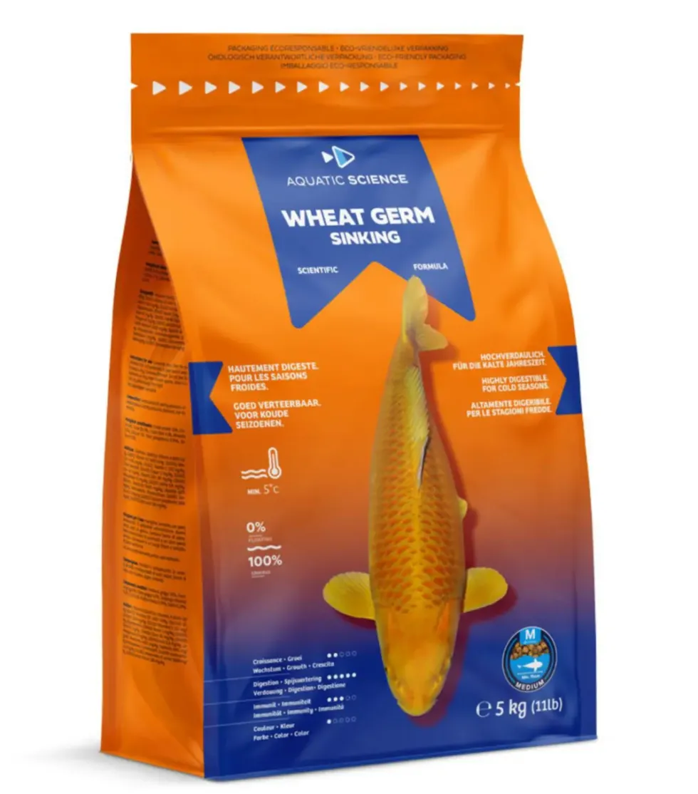 Nourriture complète pour koïs de minimum 15 cm de long Aquatic Science Wheat Germ Sinking - Taille M sac de 5 kg