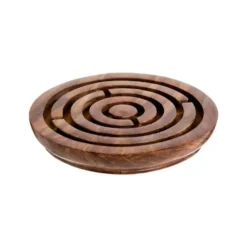 Objet décoratif labyrinthe vintage en bois d’acacia naturel - Ø 15 cm