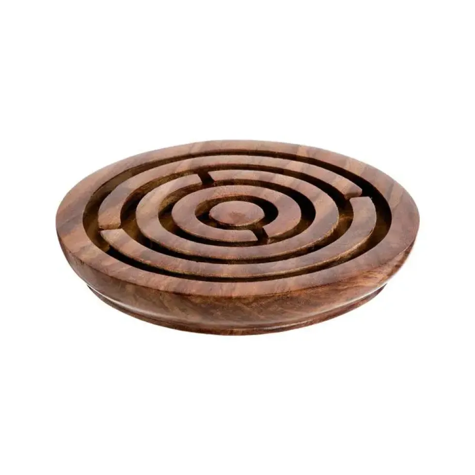 Objet décoratif labyrinthe vintage en bois d’acacia naturel - Ø 15 cm