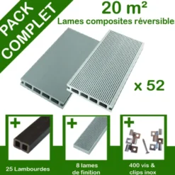 Pack complet terrasse composite gris 20 m2